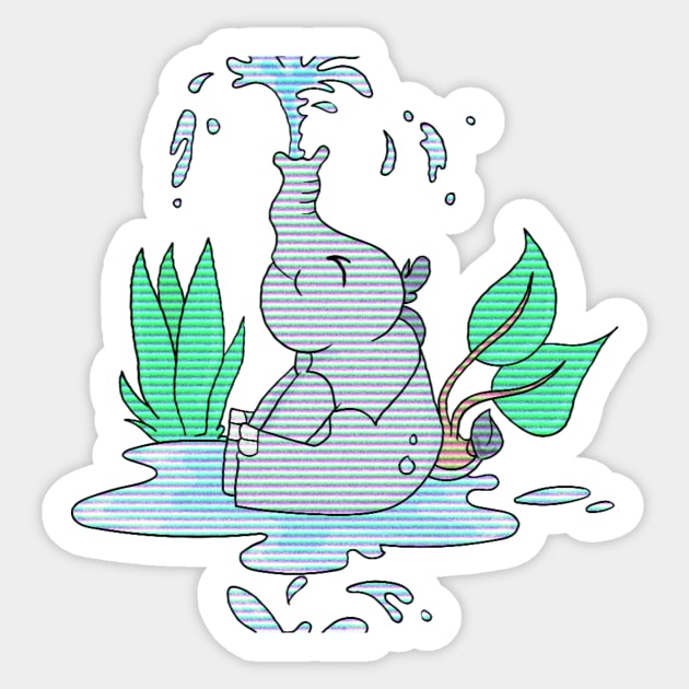 Elephant Playing With Water - Adorable Animal Design, Elephant Art Sticker by ViralAlpha